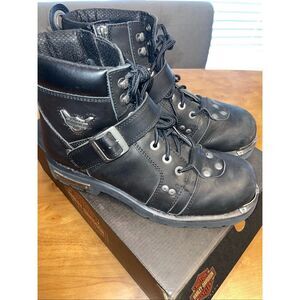 Harley-Davidson Brake Buckle Men's Black Leather Boots - Black, US 10.5